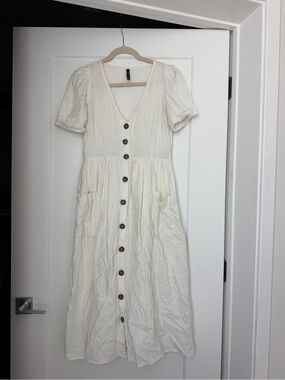 Zara Cream Button-Front Midi Dress